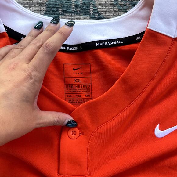 Nike Team Engineered Baseball Men's Jersey Orange White - Size XXL - Picture 3 of 6